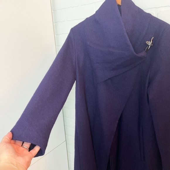 Linea Domani Jacket Cape 100% Boiled Wool High neck Deep Purple Pockets Sz S - Picture 11 of 16